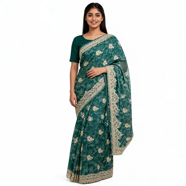 Teal_Chiffon_Saree_For_Women