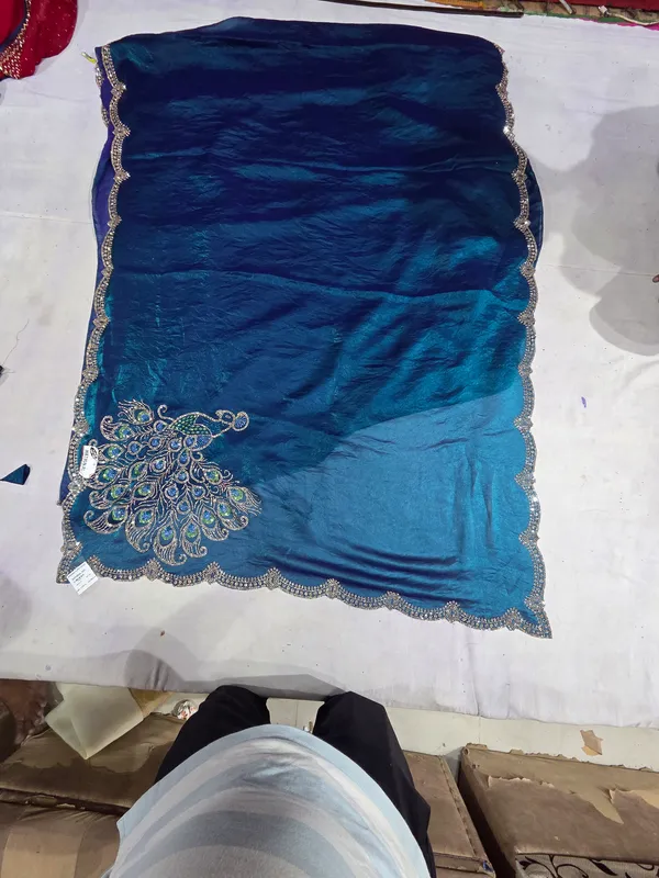 Blue_Satin_Silk_Saree_With_Blouse_For_Women