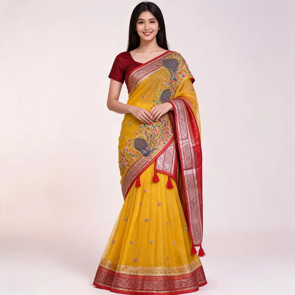 Yellow_Organza_Saree_For_Women