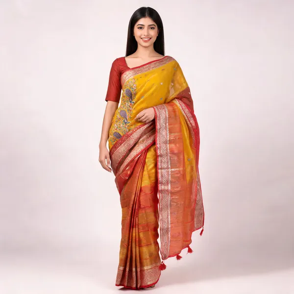 Yellow_Organza_Saree_For_Women