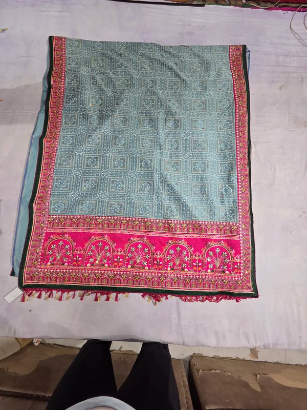 Teal_And_Pink_Vichitra_Silk_Saree_For_Women