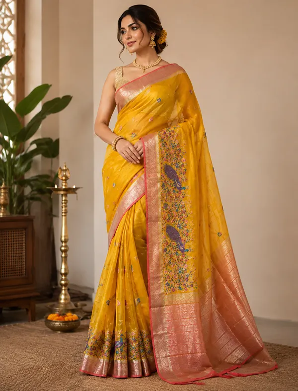 Yellow_Organza_Saree_For_Women