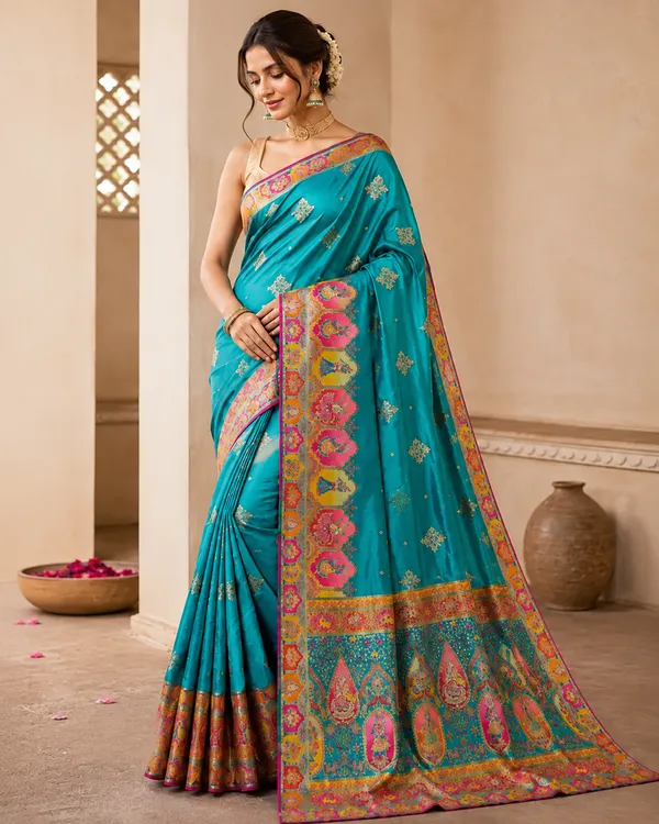 Turquoise_Pure_Silk_Saree_For_Women