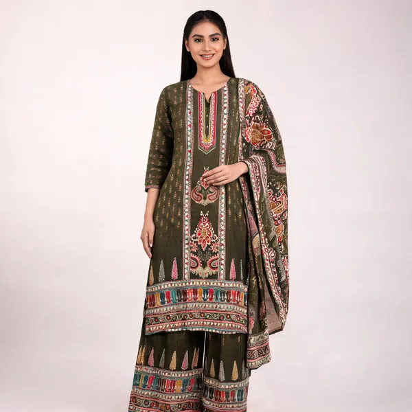 Brown_Muslin_Silk_Kurta_Set_For_Women