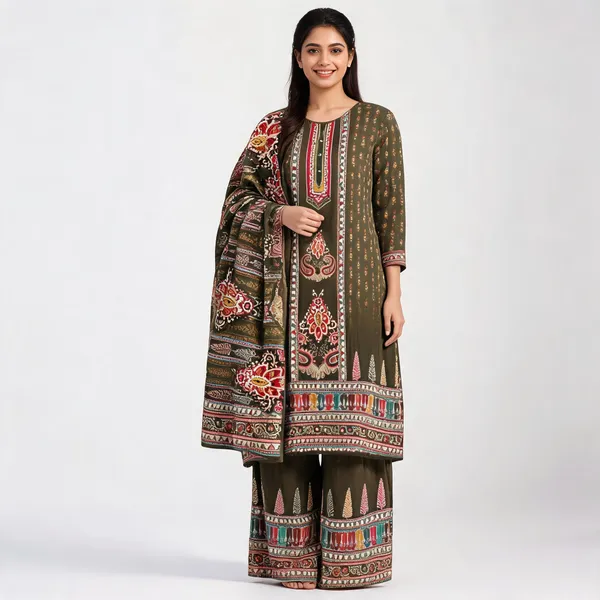 Brown_Muslin_Silk_Kurta_Set_For_Women