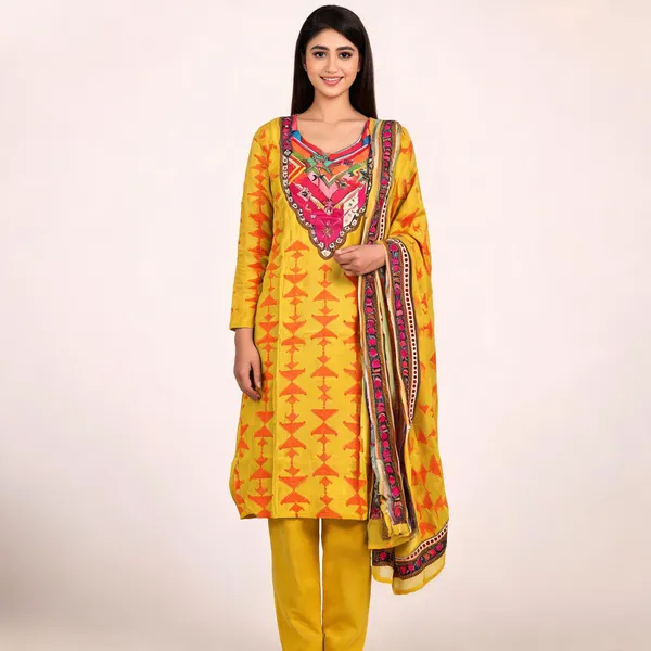 Yellow_Muslin_Straight_Kurta_Set_For_Women