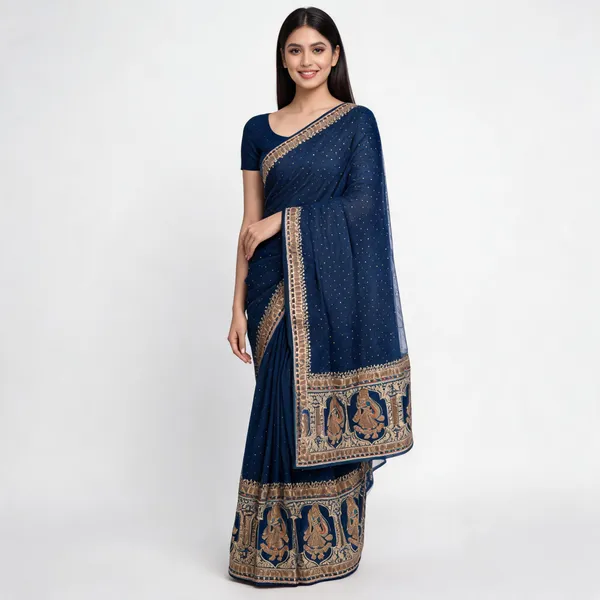 Blue_Twill_Net_Saree_For_Women