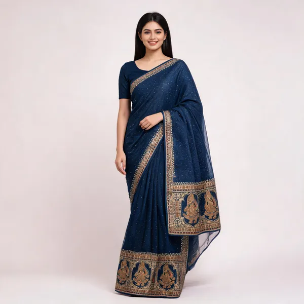 Blue_Twill_Net_Saree_For_Women
