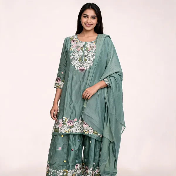 Green_Chiffon_Three_Piece_Kurta_Set_For_Women