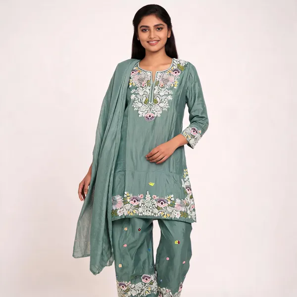 Green_Chiffon_Three_Piece_Kurta_Set_For_Women