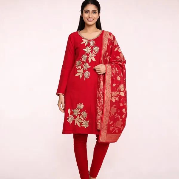Red_Cotton_Silk_Kurta_Set_For_Women