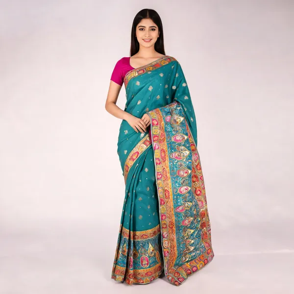 Turquoise_Pure_Silk_Saree_For_Women