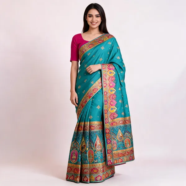 Turquoise_Pure_Silk_Saree_For_Women