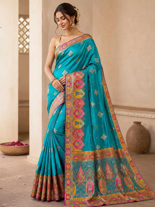 Turquoise_Pure_Silk_Saree_For_Women