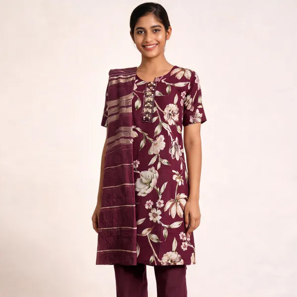 Maroon_Cotton_Silk_Kurta_Set_For_Women