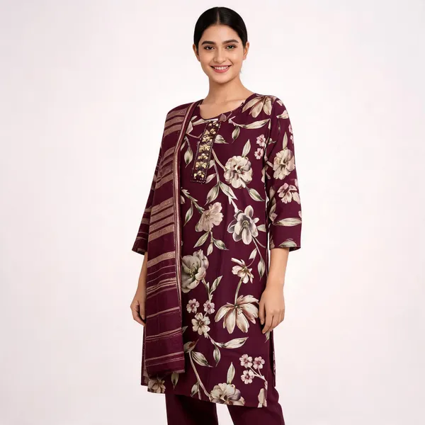 Maroon_Cotton_Silk_Kurta_Set_For_Women