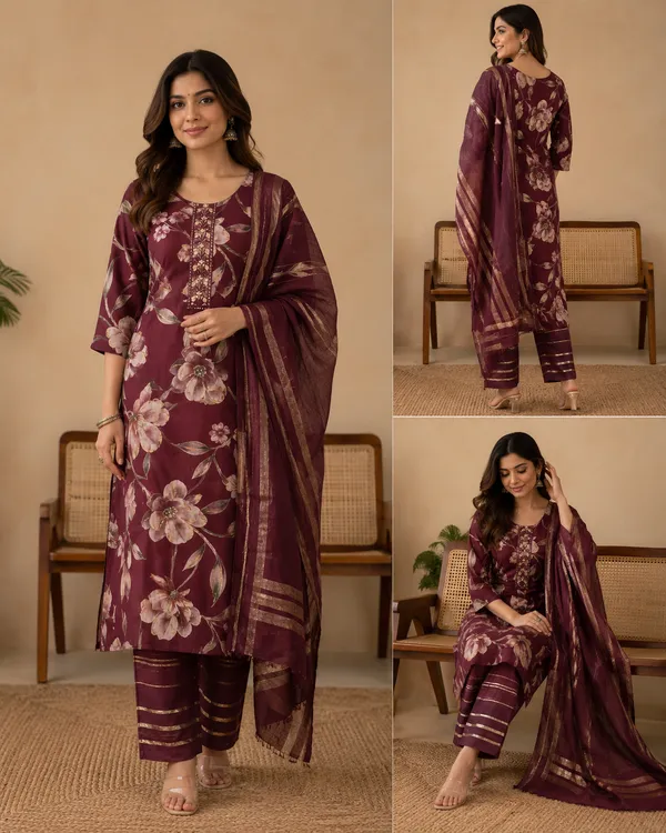 Maroon_Cotton_Silk_Kurta_Set_For_Women