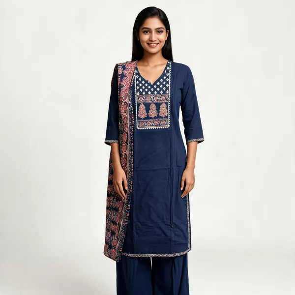 Navy_Cotton_Kurta_Set_For_Women