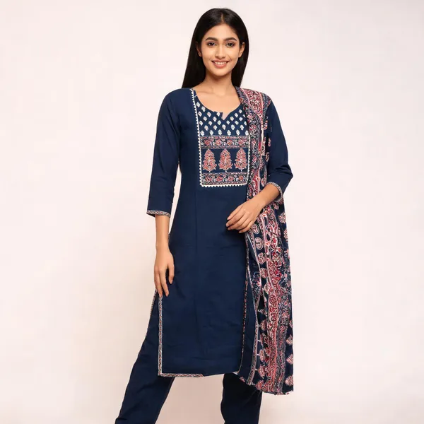 Navy_Cotton_Kurta_Set_For_Women