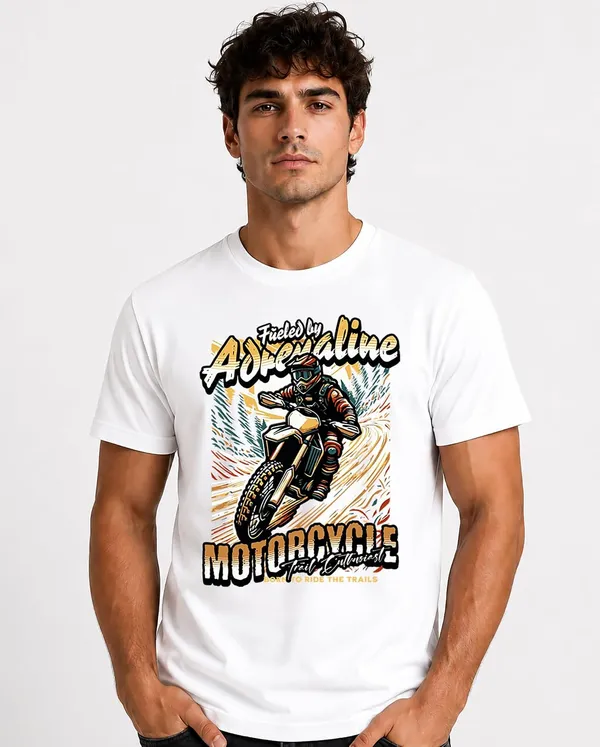 White_Cotton_Graphic_Printed_Motorcycle_T-Shirt_For_Adults