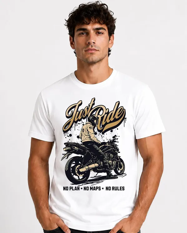 White_Cotton_Graphic_Printed_Motorcycle_T-Shirt_For_Adults