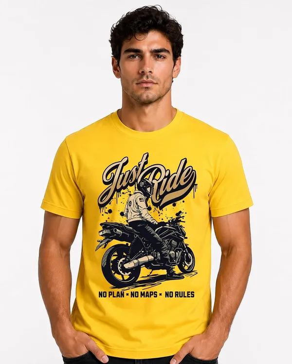 Yellow_Cotton_Graphic_Printed_Motorcycle_T-Shirt_For_Adults