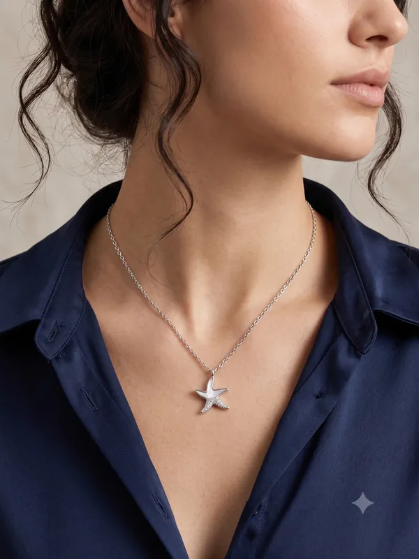 Silver_Stainless_Steel_Starfish_Pendant_Necklace_For_Women