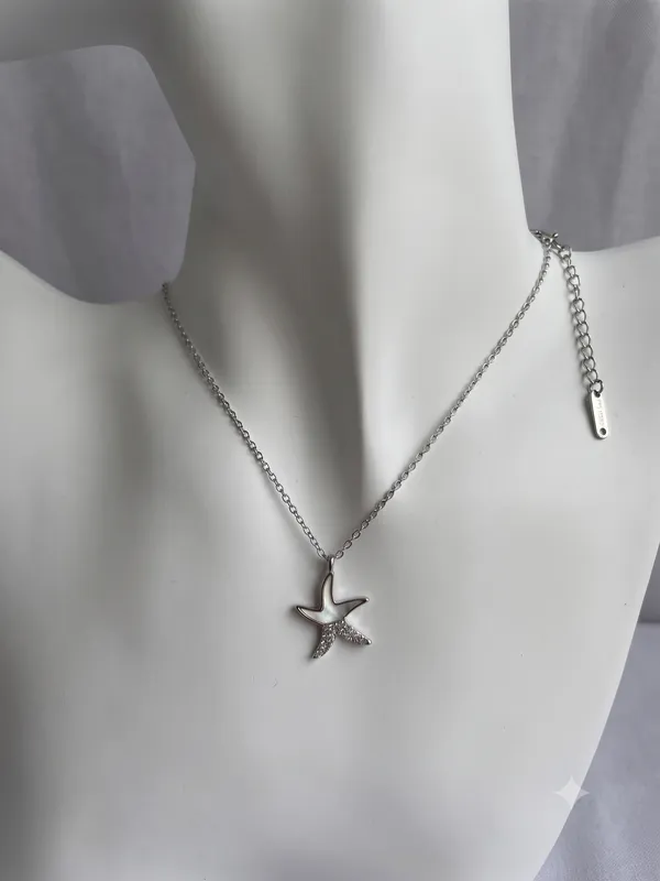Silver_Stainless_Steel_Starfish_Pendant_Necklace_For_Women