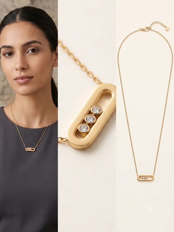 Gold_Stainless_Steel_Three-Stone_Pendant_Necklace_For_Women