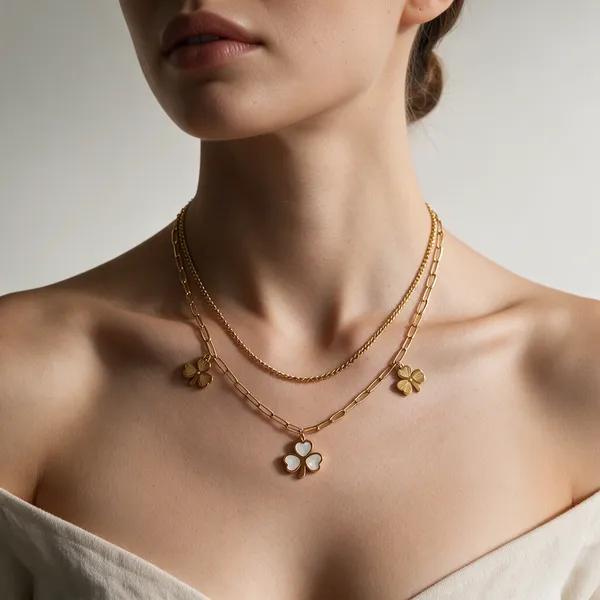 Gold_And_White_Stainless_Steel_Layered_Floral_Pendant_Necklace_For_Women