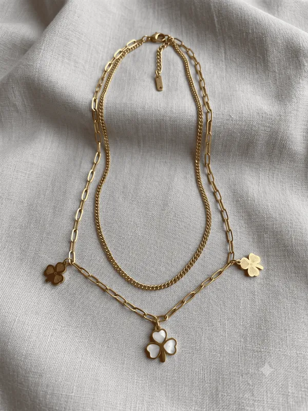 Gold_And_White_Stainless_Steel_Layered_Floral_Pendant_Necklace_For_Women