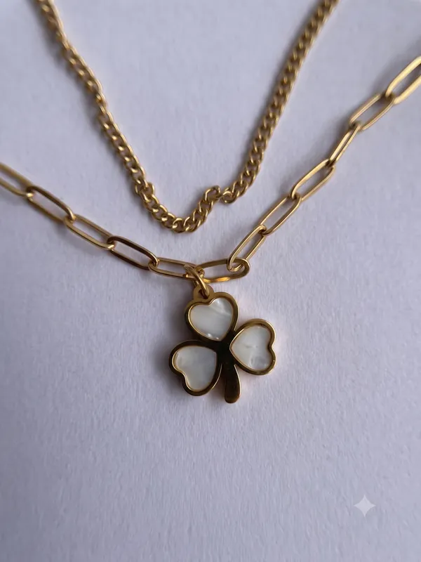 Gold_And_White_Stainless_Steel_Layered_Floral_Pendant_Necklace_For_Women
