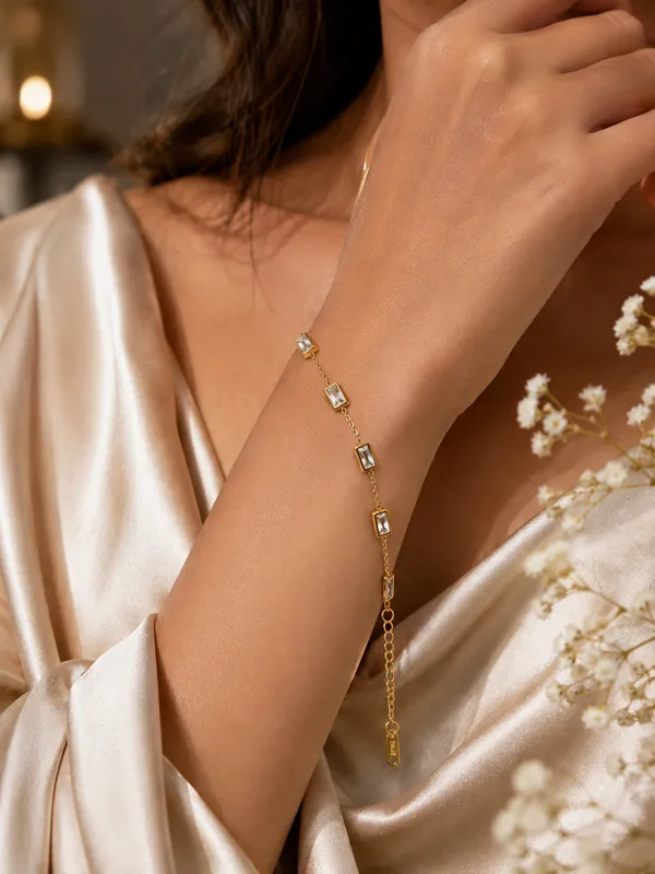 Gold_And_White_Brass_Rectangular_Stone_Link_Bracelet_For_Women