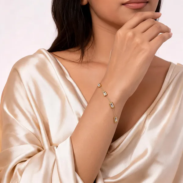 Gold_And_White_Brass_Rectangular_Stone_Link_Bracelet_For_Women