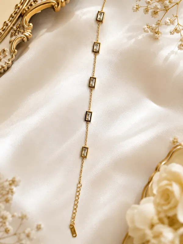 Gold_And_White_Brass_Rectangular_Stone_Link_Bracelet_For_Women