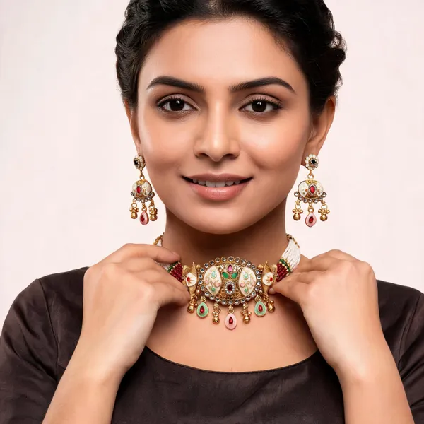 Multicolor_Brass_Beaded_Meenakari_Necklace_Set_For_Women