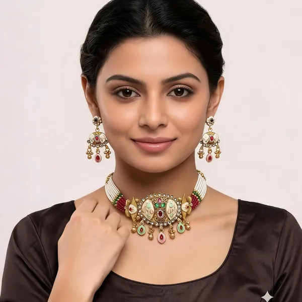 Multicolor_Brass_Beaded_Meenakari_Necklace_Set_For_Women