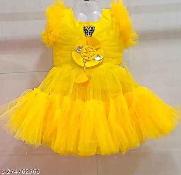 Girls_Yellow_Net_Party_Wear_Dress_Kids_Fancy_Frock_With_Butterfly_Brooch_Flower_Applique_Baby_Girl_Birthday_Dress_Toddler_Princess_Tutu_Gown_For_Wedding_Festive_Wear