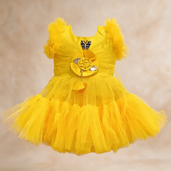 Girls_Yellow_Net_Party_Wear_Dress_Kids_Fancy_Frock_With_Butterfly_Brooch_Flower_Applique_Baby_Girl_Birthday_Dress_Toddler_Princess_Tutu_Gown_For_Wedding_Festive_Wear