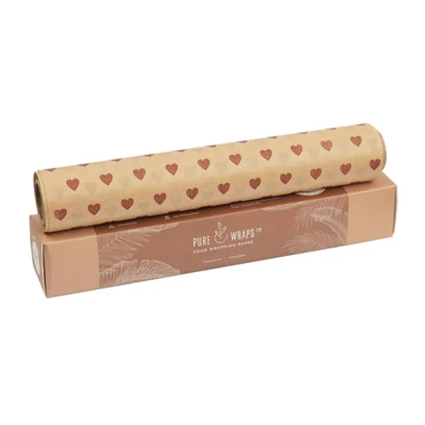 Purewraps_Food_Wrapping_Paper_Roll_Brown_Printed_Brown_Hearts_Print_18_Meters_Pack_Of_2