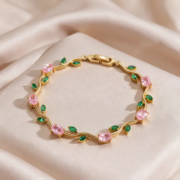 Blush_Pink_And_Green_Stone_Bracelet_For_Women