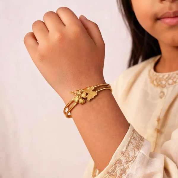 Gold_Tone_Metal_Floral_Butterfly_Bangle_For_Women
