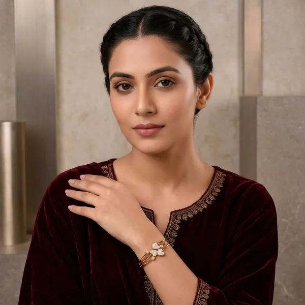 Gold_Tone_Heart_Charm_Bangle_For_Women
