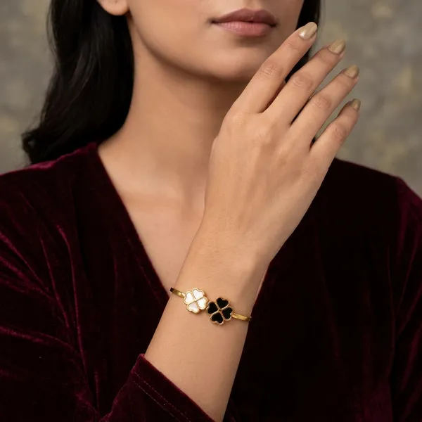 Gold_Tone_Clover_Open_Cuff_Bracelet_For_Women