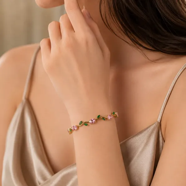Blush_Pink_And_Green_Stone_Bracelet_For_Women