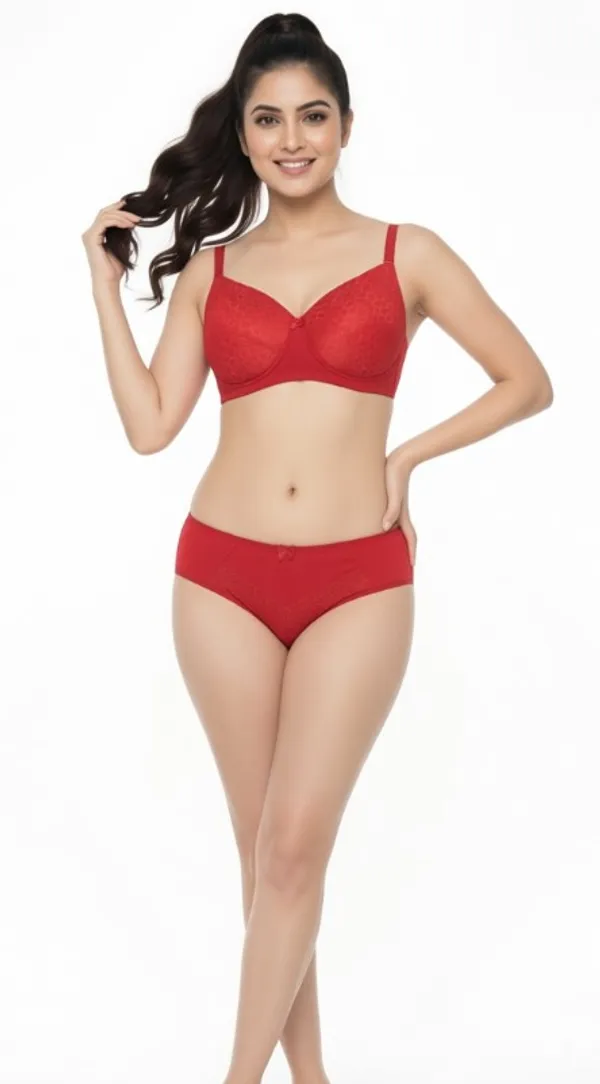 Red_Nylon_Non-Wired_Padded_Lingerie_Set_For_Women