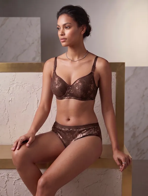 Brown_Nylon_Non-Wired_Padded_Lingerie_Set_For_Women