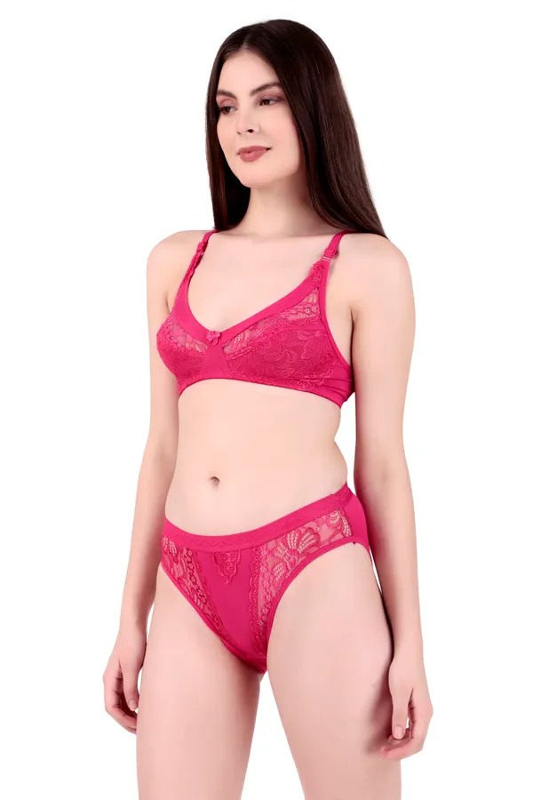 Pink_Nylon_Non-Wired_Non-Padded_Lingerie_Set_For_Women