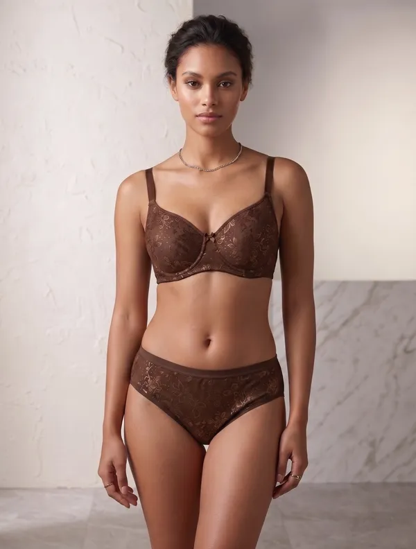 Brown_Nylon_Non-Wired_Padded_Lingerie_Set_For_Women