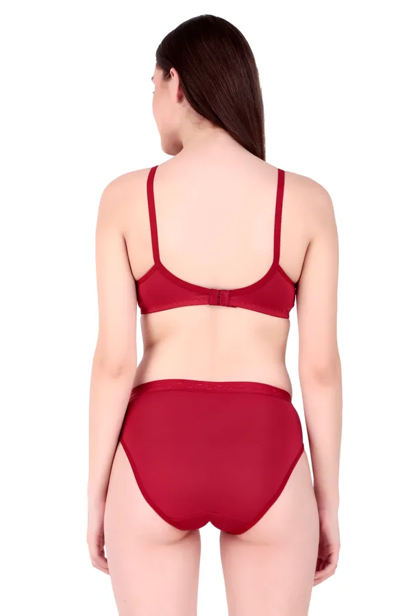 Red_Nylon_Non-Wired_Non-Padded_Lingerie_Set_For_Women